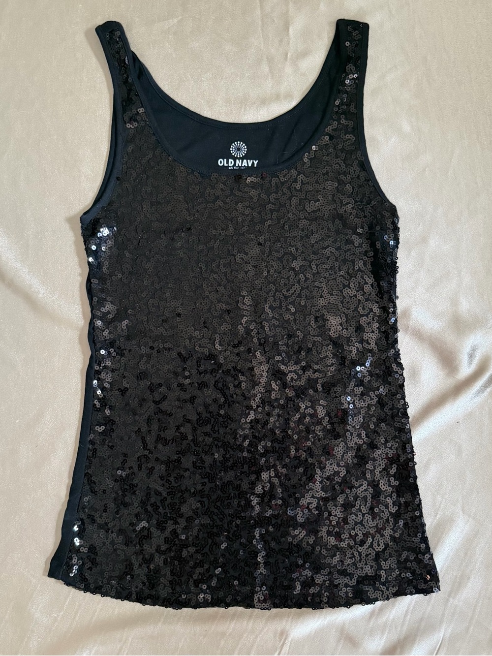 Old Navy 1x1 Rib Sequin Retro Scoop Neck Tank Top Size Large Cotton blend
